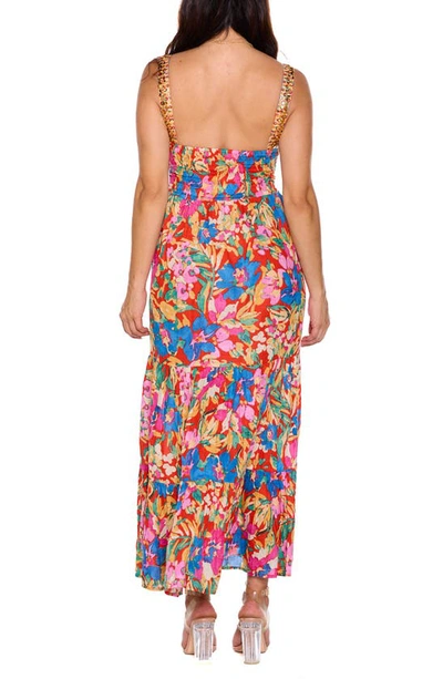 Shop Ranee's Floral Sequin Trim Cotton Maxi Dress In Red