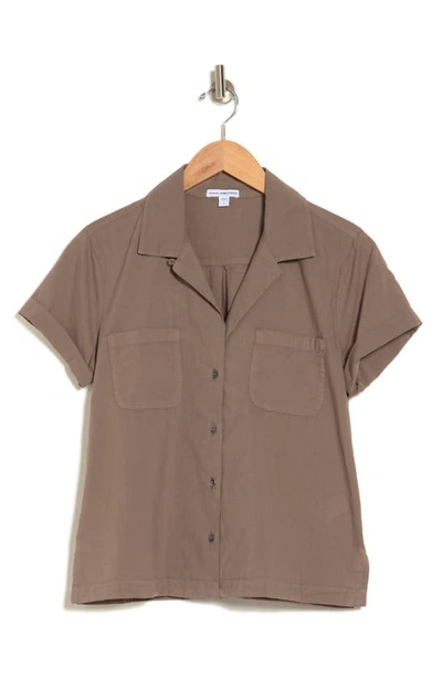 Shop James Perse Cotton Short Sleeve Button-up Camp Shirt In Ammo