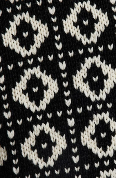 Shop Golden Goose Imitation Pearl Geo Nordic Jacquard Crop Wool Cardigan In Antique White/ Black