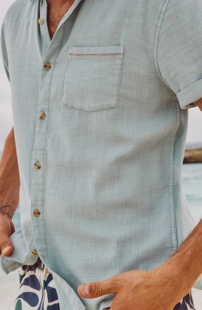 Shop Marine Layer Classic Selvage Short Sleeve Stretch Cotton Button-up Shirt In Pale Blue