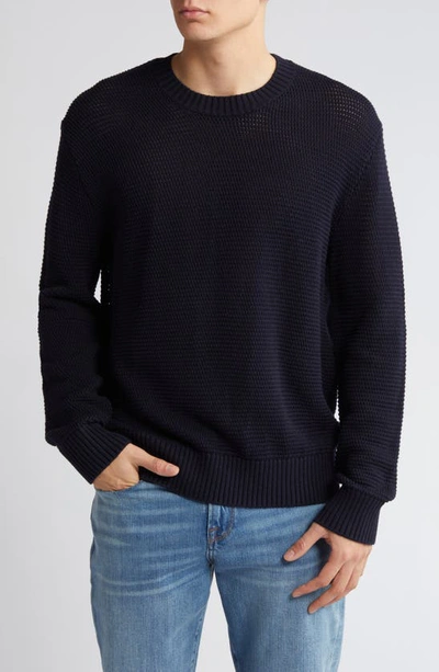 Shop Frame Textured Wool Blend Crewneck Sweater In Midnight Blue