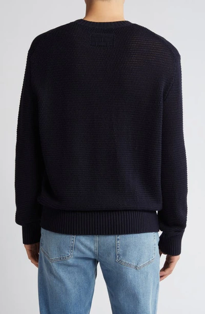 Frame Textured Wool Blend Crewneck Sweater In Midnight Blue