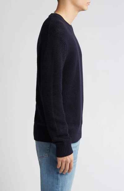 Frame Textured Wool Blend Crewneck Sweater In Midnight Blue