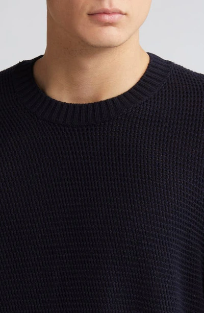 Shop Frame Textured Wool Blend Crewneck Sweater In Midnight Blue