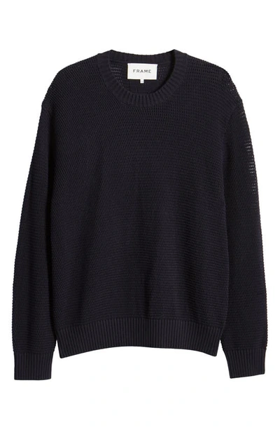 Shop Frame Textured Wool Blend Crewneck Sweater In Midnight Blue