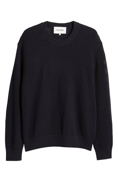 Frame Textured Wool Blend Crewneck Sweater In Midnight Blue