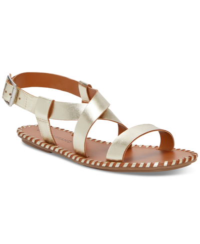 Shop Lucky Brand Women's Zelek Crisscross Flat Sandals In Gold Platino Leather