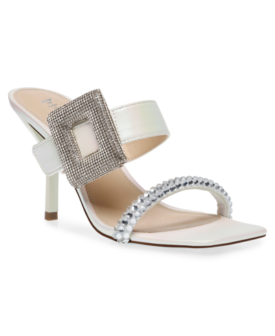 Shop Betsey Johnson Women's Anny Rhinestone Buckle Evening Sandals In Ivory