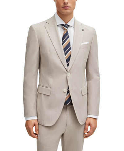 Shop Hugo Boss Boss By  Men's Micro-patterned Slim-fit Jacket In Medium Beige