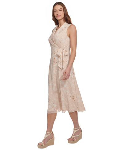 Shop Dkny Women's Printed Chiffon Side-tie Midi Dress In Beige Multi