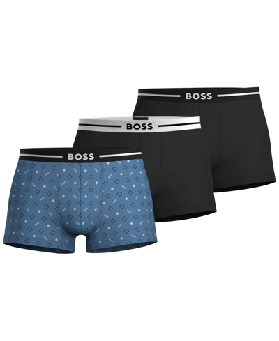 Shop Hugo Boss Boss By  Men's Bold Design Trunks, Pack Of 3 In Black