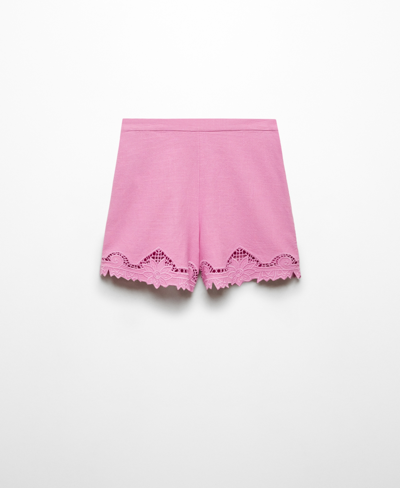 Shop Mango Women's Embroidered Cotton Shorts In Pastel Pink