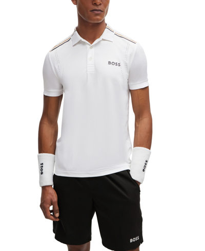 Shop Hugo Boss Boss By  Men's Matteo Berrettini Signature Stripes Slim-fit Polo Shirt In White