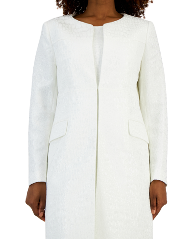 Shop Kasper Women's Jacquard Collarless Open-front Jacket In Lily White