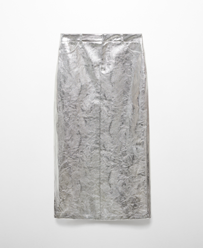 Shop Mango Women's Metallic Midi Skirt In Silver