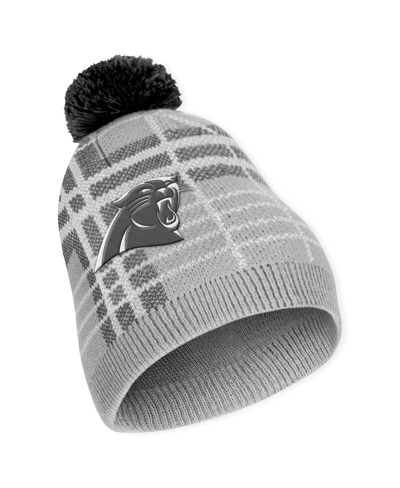 Shop Wear By Erin Andrews Women's  Carolina Panthers Plaid Knit Hat With Pom And Scarf Set In Gray
