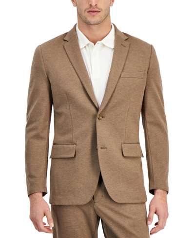 Shop Alfani Men's Modern-fit Stretch Heathered Knit Suit Jacket, Created For Macy's In Soft Mulch Heather