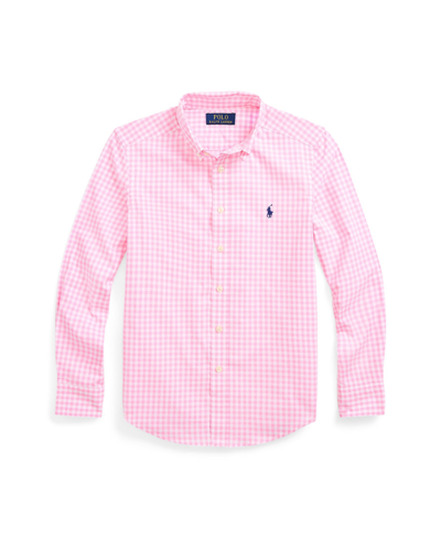 Shop Polo Ralph Lauren Big Boys Patterned Cotton Poplin Shirt In Pink,white