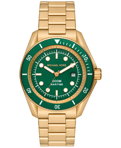 Shop Michael Kors Men's Maritime Three-hand Gold-tone Stainless Steel Watch 42mm