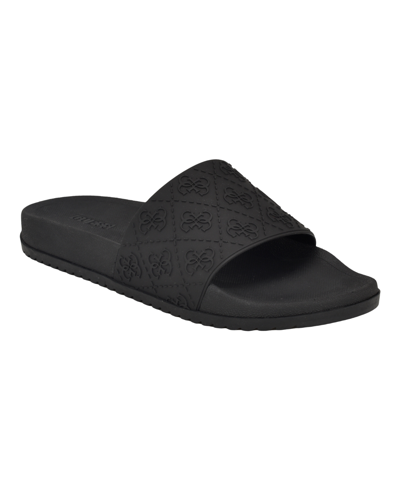 Shop Guess Men's Oiyan Embossed Branded Fashion Slide Sandal In Black