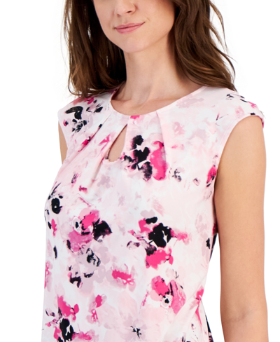 Shop Kasper Women's Floral-print Keyhole Top In Tutu Pink Multi