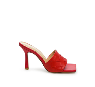 Shop London Rag Carmen Woven Strap Mid Heel Sandals In Red