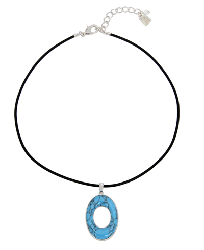 Shop Robert Lee Morris Soho Semi-precious Turquoise Pendant Leather Necklace In Turquoise,silver