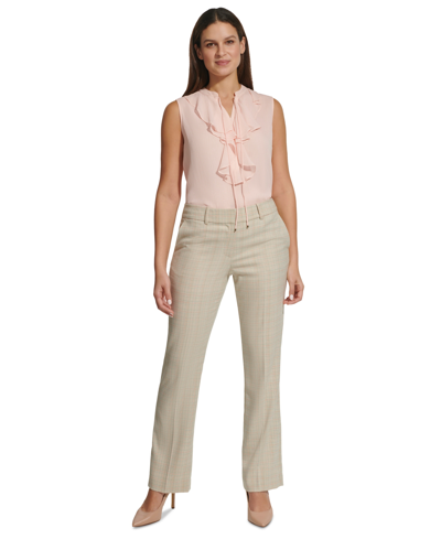 Shop Tommy Hilfiger Women's Check Sutton Bootcut Pants In Khaki Multi