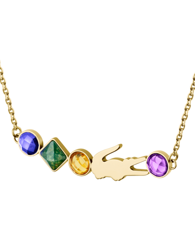 Lacoste Gold-tone Deva Multicolor Stone Pendant Necklace, 17" + 2" Extender In Gold