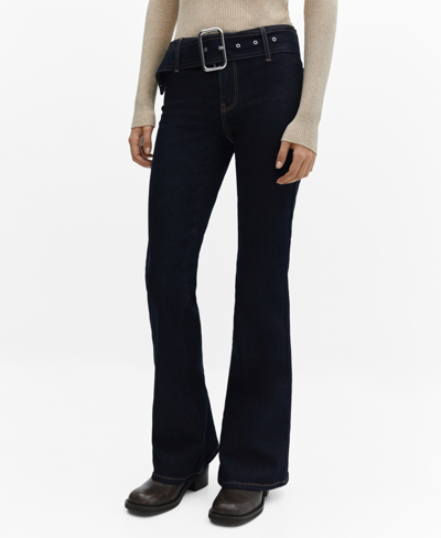 Shop Mango Women's Belt Detail Flared Jeans In Open Blue