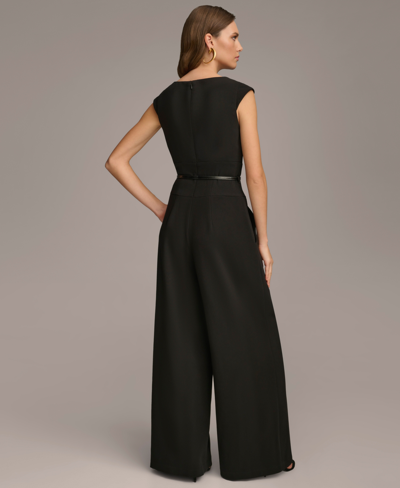 Shop Donna Karan Women's Cowlneck Cap-sleeve Belted Jumpsuit In Black