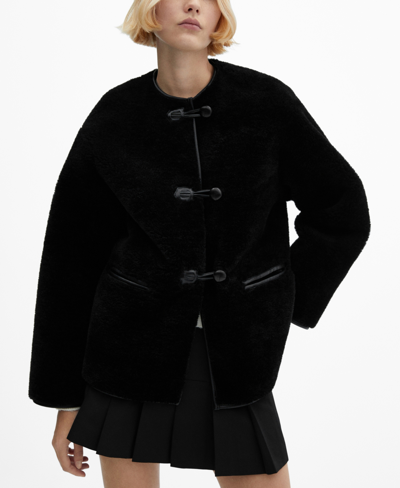 Shop Mango Women's Fur-effect Appliques Coat In Black
