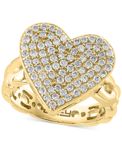 Shop Effy Collection Effy Diamond Pave Heart Chain Link Ring (3/4 Ct. T.w.) In 14k Gold