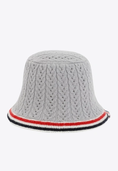 Shop Thom Browne Cable-knit Hat In Gray