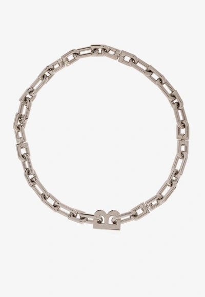 Shop Balenciaga B-pendant Chain Necklace In Silver