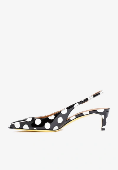 Shop Marni 50 Slingback Polka Dot Pumps In Patent Leather In Black