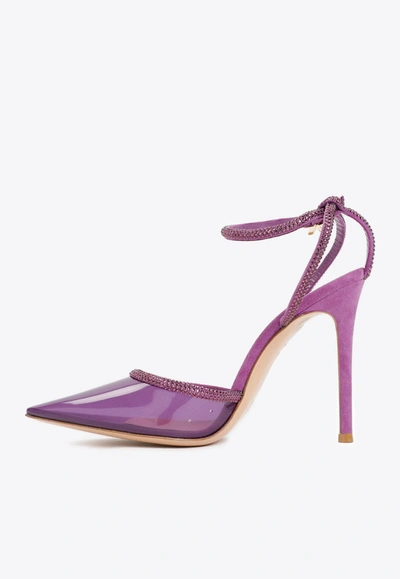 Gianvito Rossi 105 Crystal-embellished Plexiglass Pumps In Purple