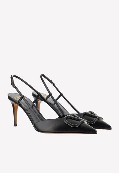 Shop Valentino 90 Vlogo Leather Slingback Pumps In Black