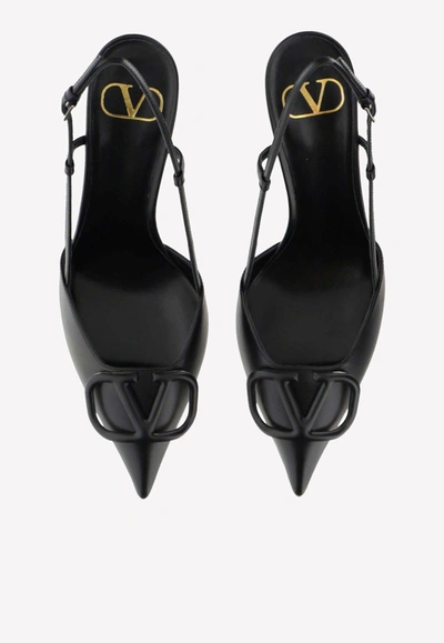 Shop Valentino 90 Vlogo Leather Slingback Pumps In Black