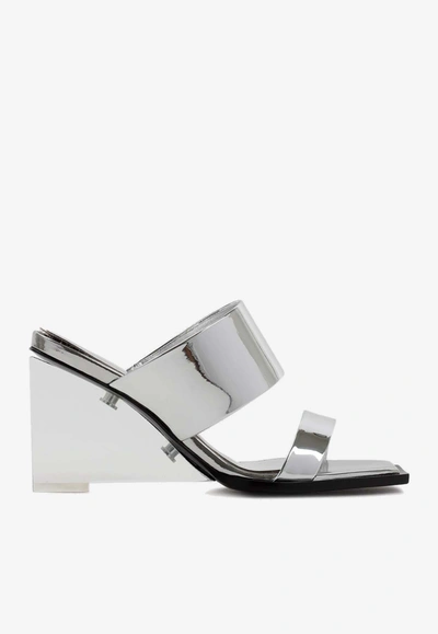 Shop Alexander Mcqueen 75 Double-strap Wedge Sandals In Metallic