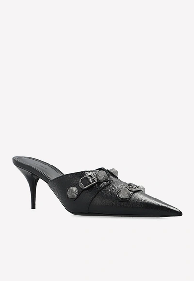 Shop Balenciaga Cagole 90 Pointed Mules In Lamb Leather In Black