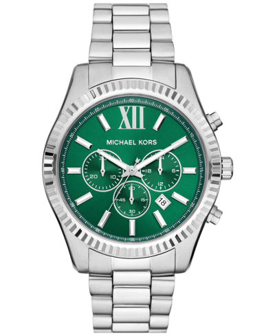 Michael Kors Men's Lexington Chronograph Silver-tone Stainless Steel Watch 44mm In Silver-tone