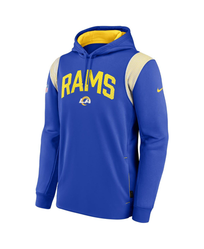 Shop Nike Men's  Royal Los Angeles Rams Sideline Athletic Stack Performance Pullover Hoodie