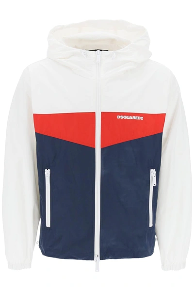 Shop Dsquared2 Color Block Windbreaker Jacket In White, Blue, Red