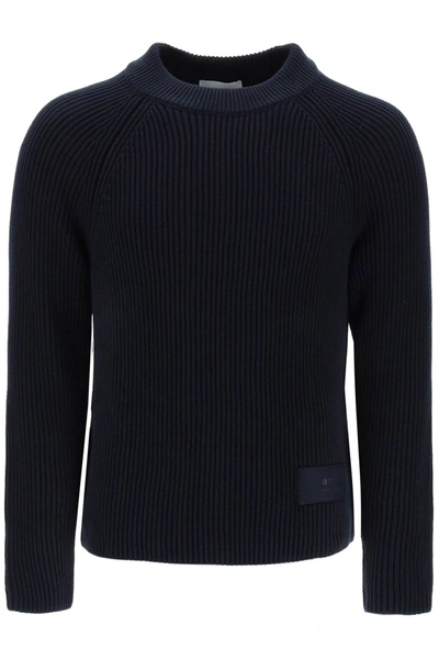Shop Ami Alexandre Mattiussi Cotton And Wool Crew Neck Sweater In Blue