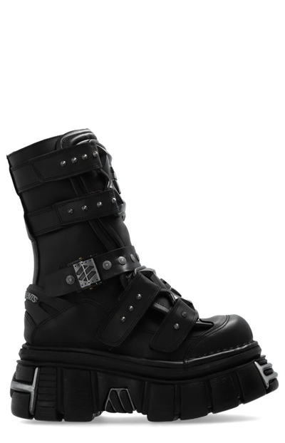 Shop Vetements Stud Detailed Almond Toe Boots In Black