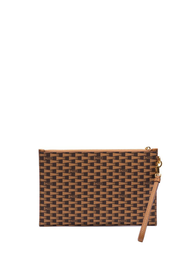 Shop Bally Allover Monogrammed Zipped Clutch Bag In Multi
