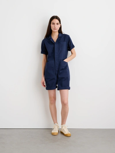 Shop Alex Mill Standard Short Jumpsuit In Cotton Twill In Dark Navy