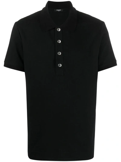 Shop Balmain Polo With Jacquard Effect In Black