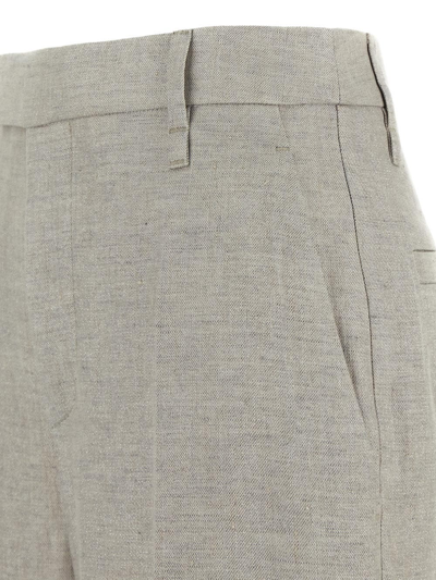 Shop Brunello Cucinelli Linen Trousers In Grey